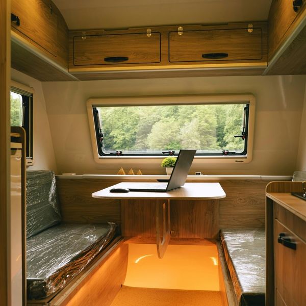 Interior of a parked RV.