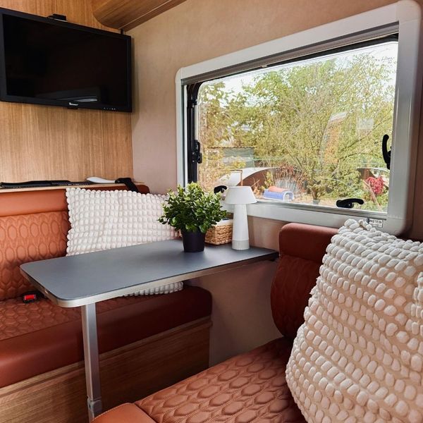 Interior RV kitchen table.
