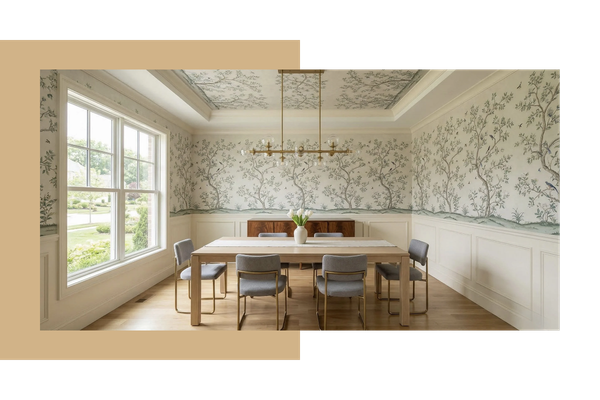 Green and brown tree wallpaper design