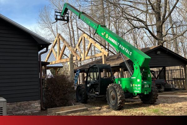 machinery moving a wooden roof