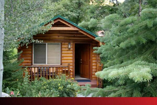 log cabin in woods