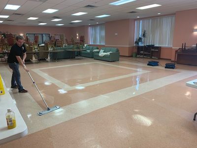 Tile Floor Cleaning in Progress