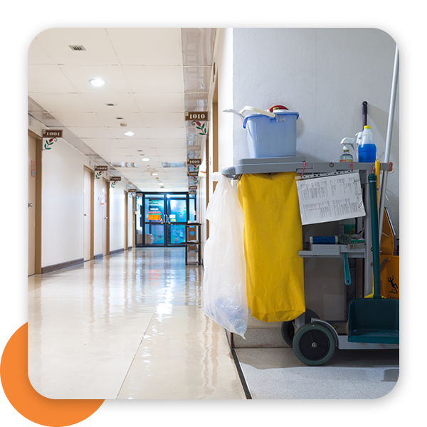 cleaning cart and hallway