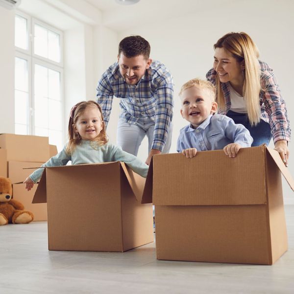 kids having fun in moving boxes