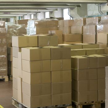 Stacked boxes in a warehouse