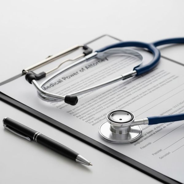 a medical stethoscope resting on a clipboard that holds a document
