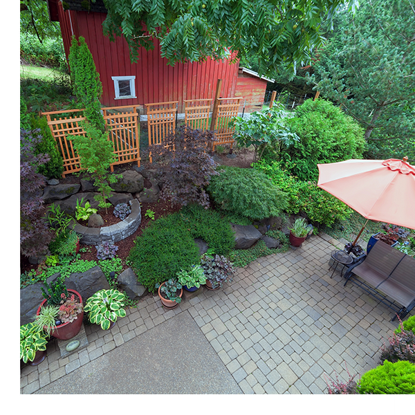 hardscape backyard with beautiful custom tile