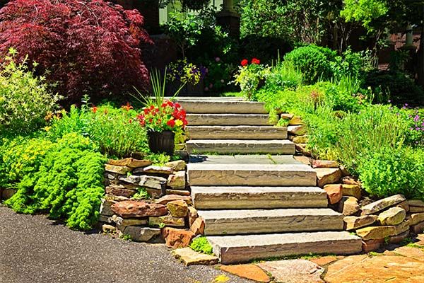 Landscaped stone stairs