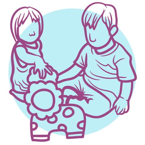 children sharing a toy icon