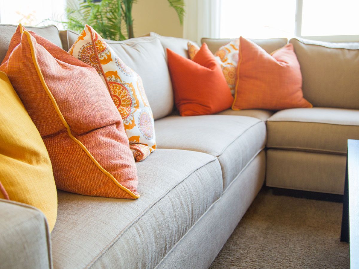 couch with decorative pillows