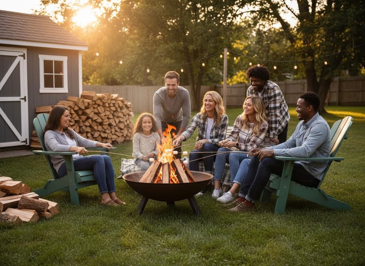 Friends and Family Roasting Marshmallows at Sunset