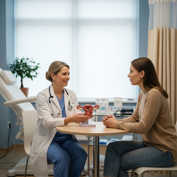 A sterile and welcoming medical consultation room prepared for a patient procedure. A sterile and welcoming medical consultation room prepared for a patient procedure.