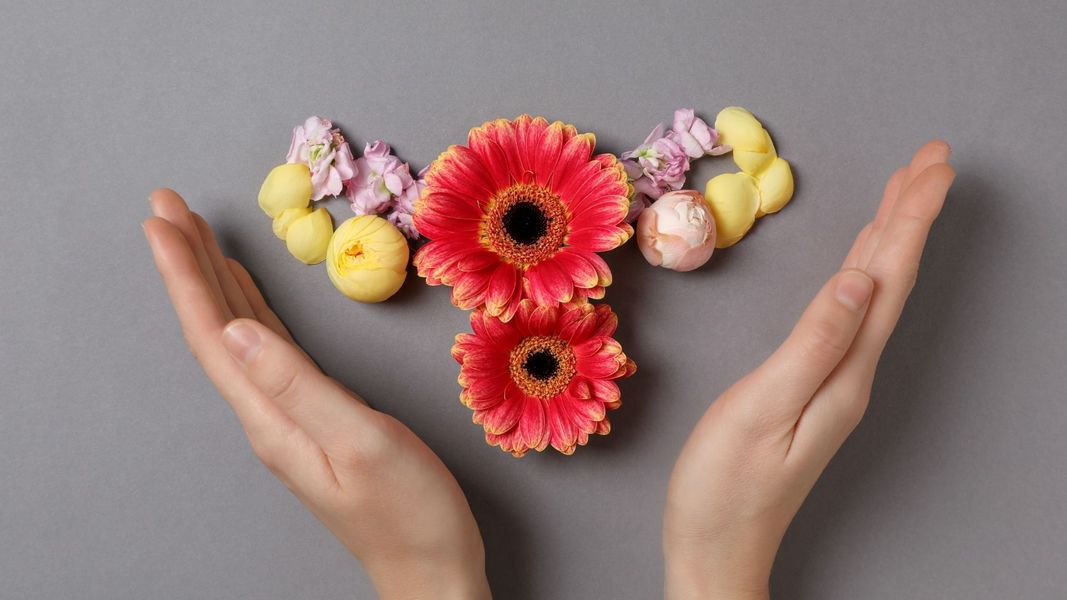 hands and flowers representing uterus 