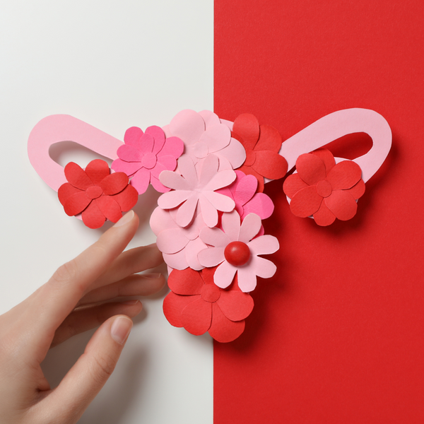 uterus shape made up of paper flowers