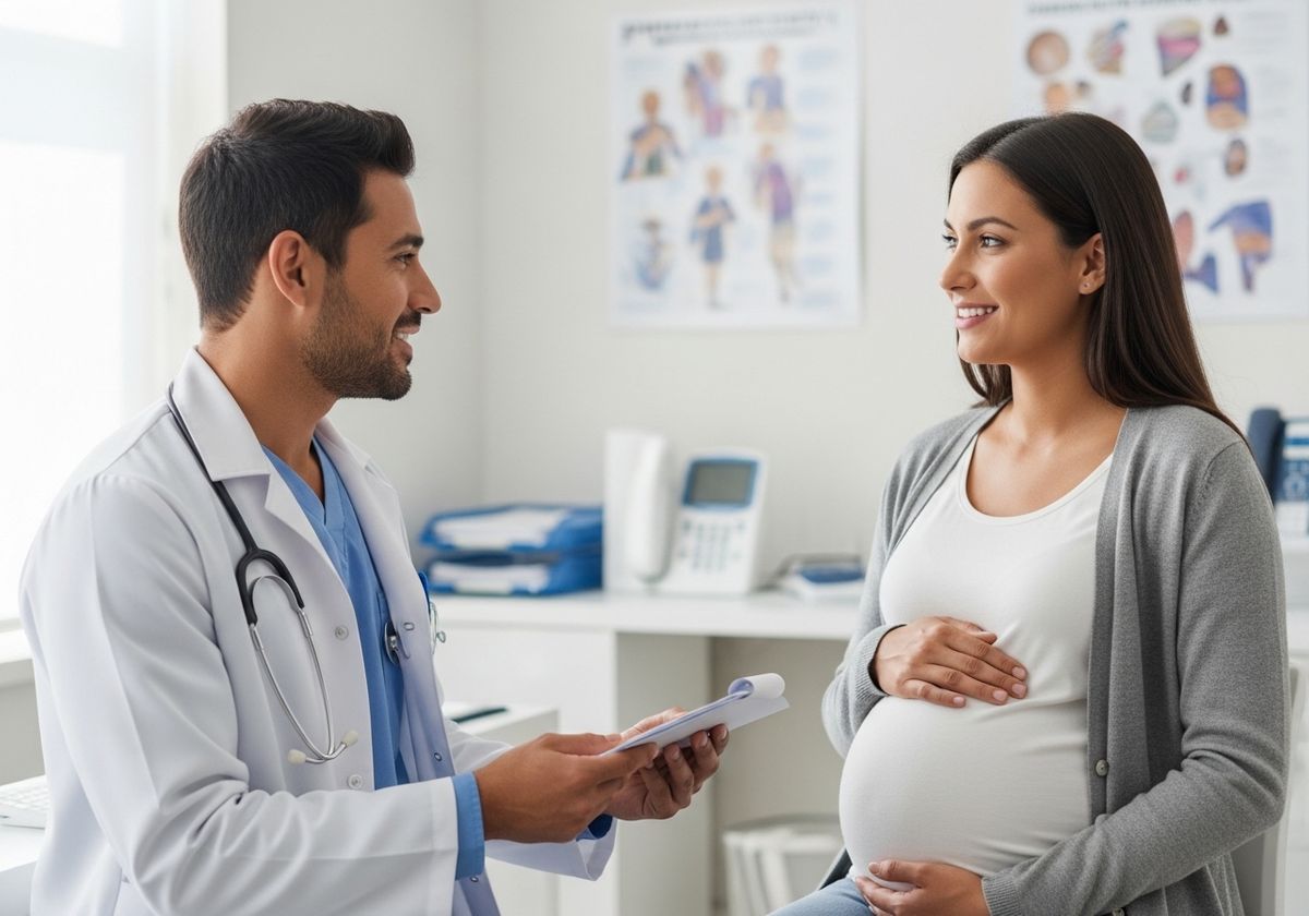 Pregnant woman consulting with her doctor
