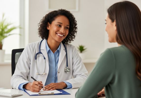 Smiling Doctor Consults with Patient