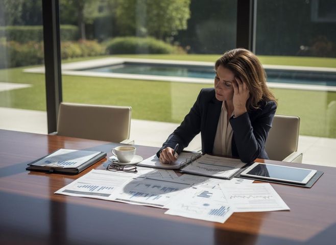 Businesswoman Analyzing Reports at Home