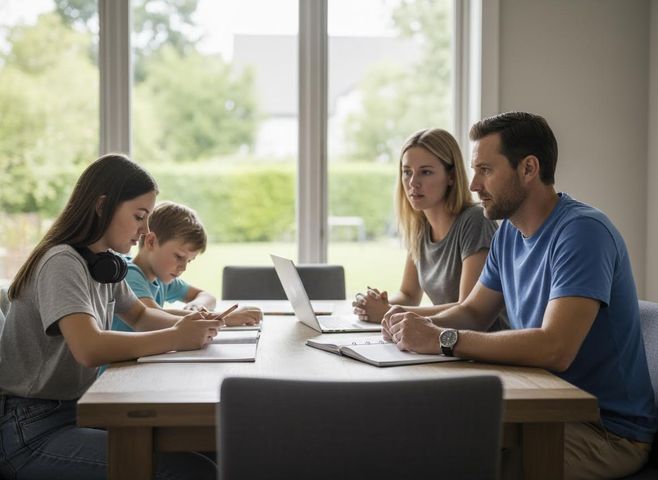 Family learning and working together at home