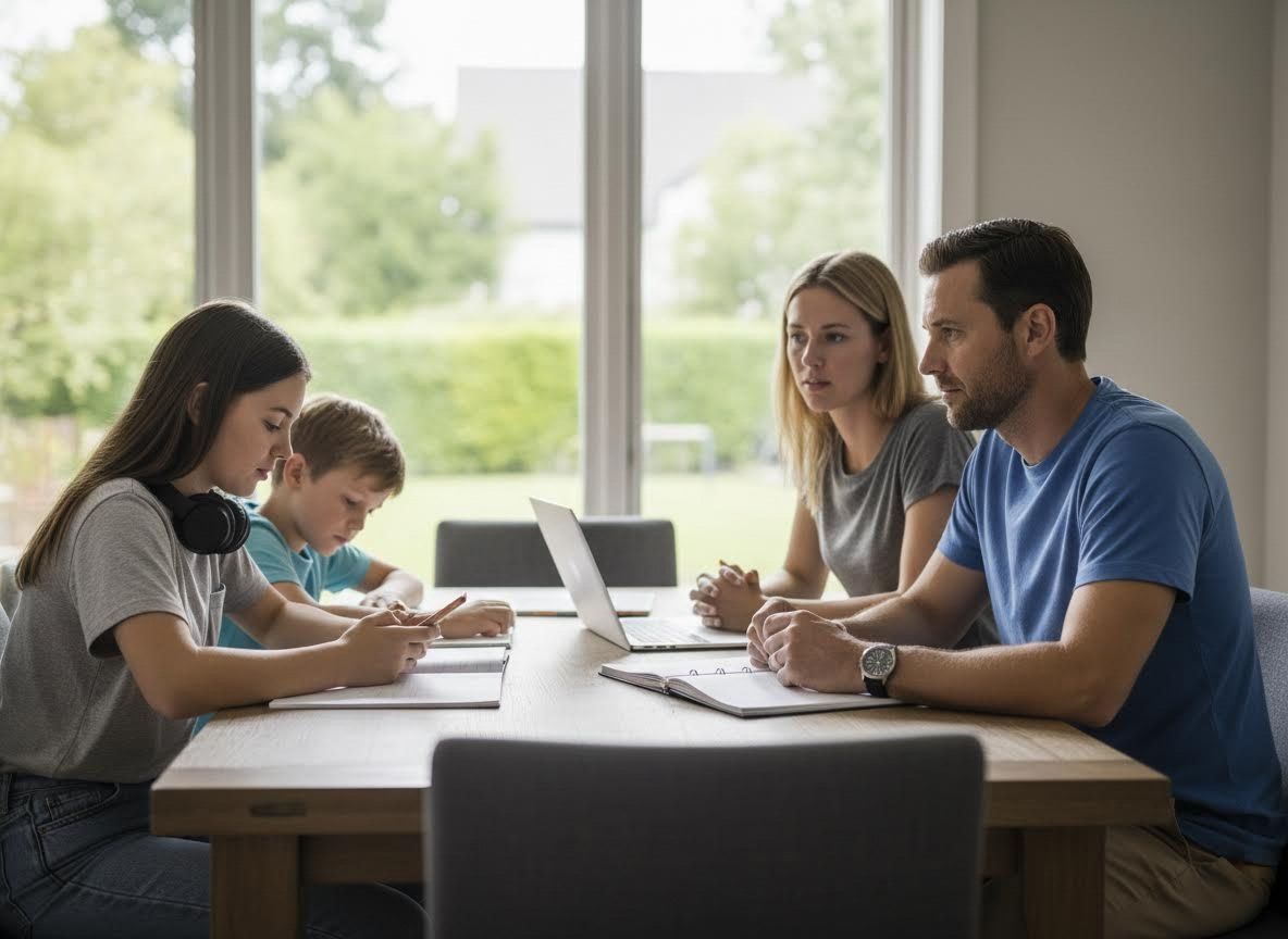 Family learning and working together at home