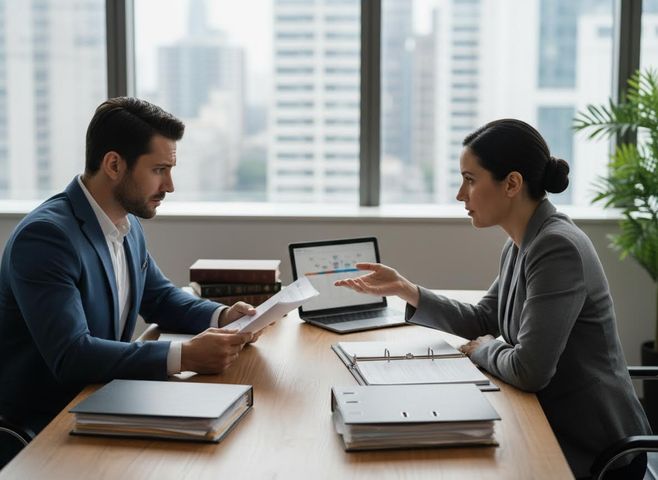 Two Professionals Discussing Documents in an Office