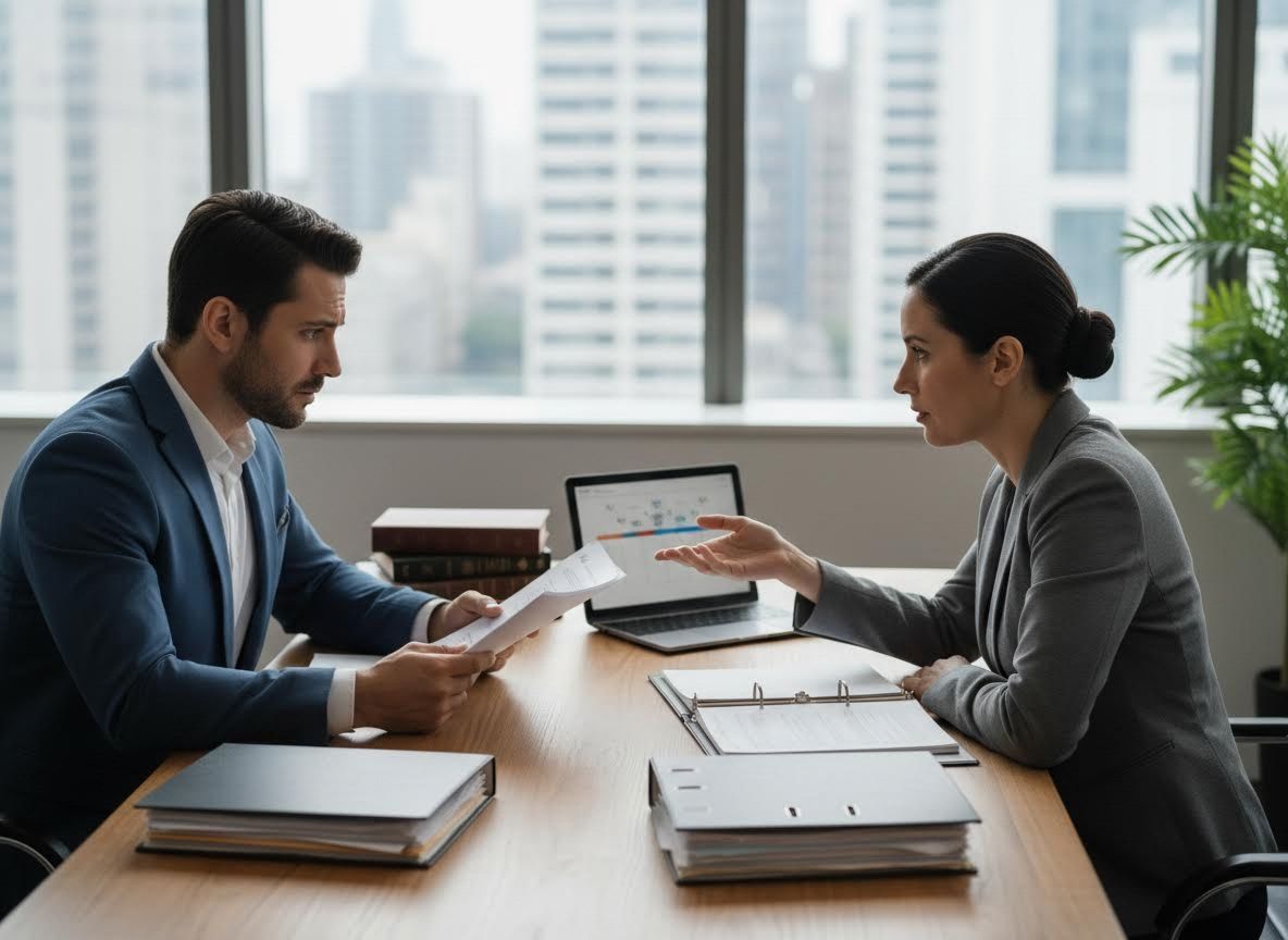 Two Professionals Discussing Documents in an Office