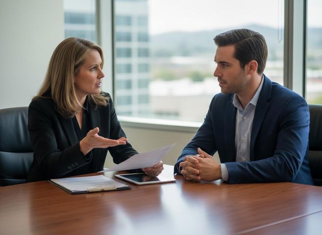 Two professionals in a business discussion