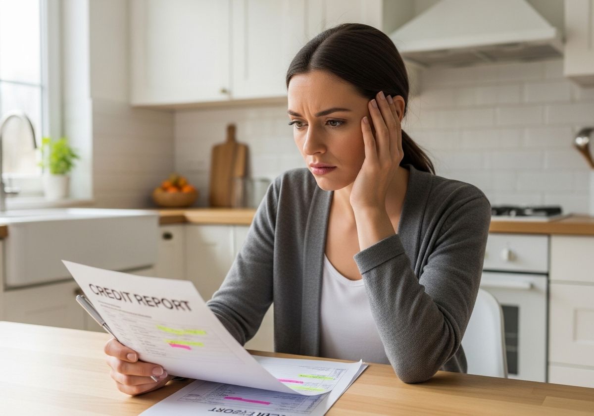 Woman Reviewing Credit Report with Concern