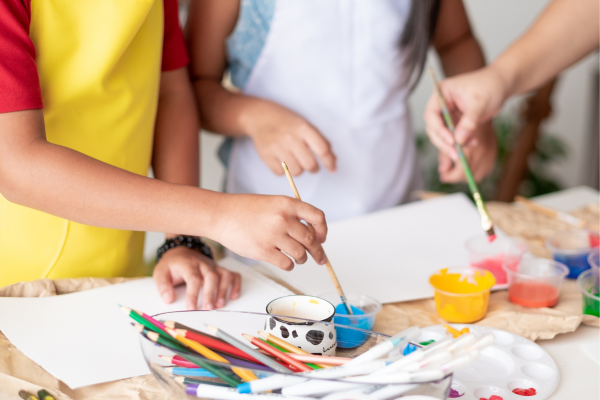 kids doing crafts.