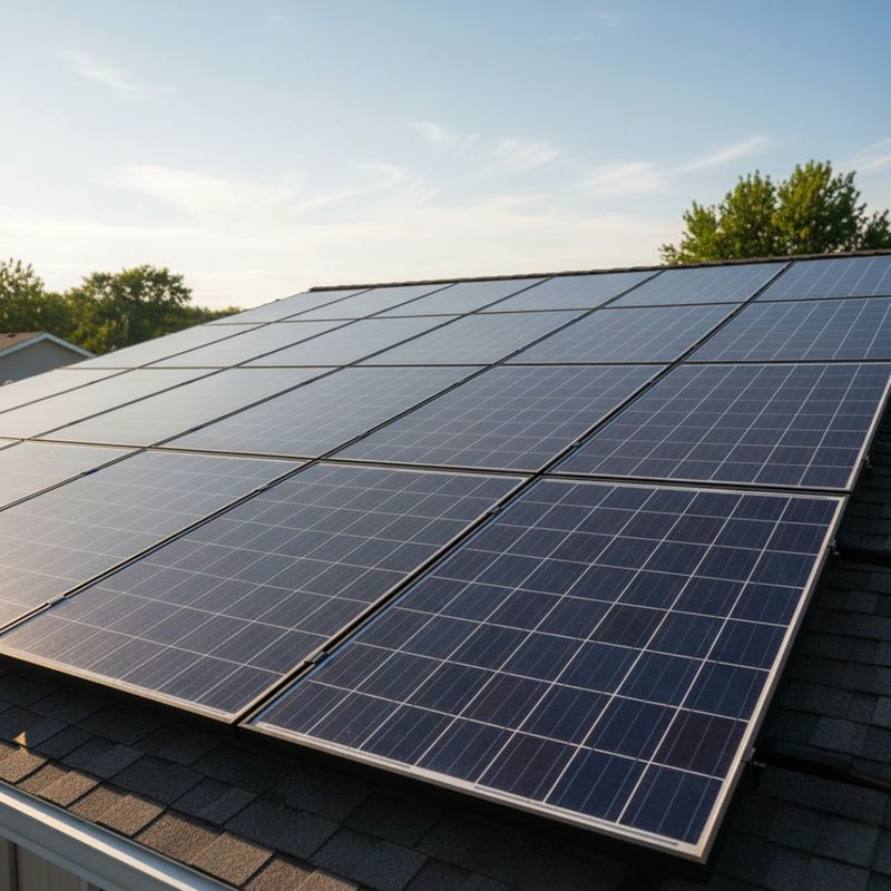 clean, sparkling residential solar panels on a rooftop under a bright, sunny sky, emphasizing optimal light absorption
