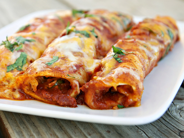 Chicken enchiladas in red chile sauce