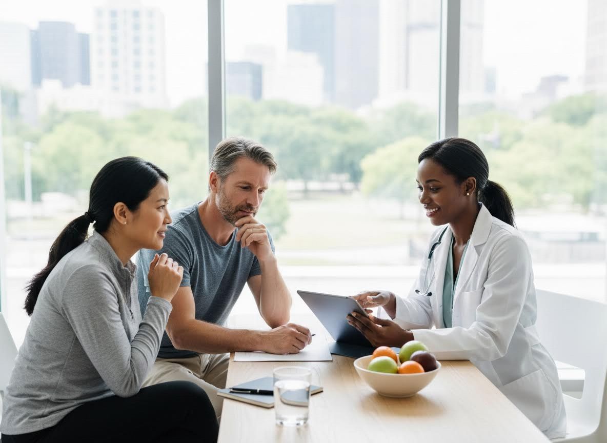 Female doctor consults with a diverse couple