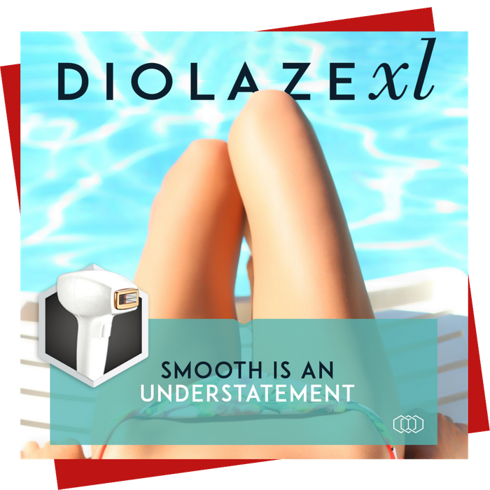 Woman with clear, smooth legs sitting poolside.
