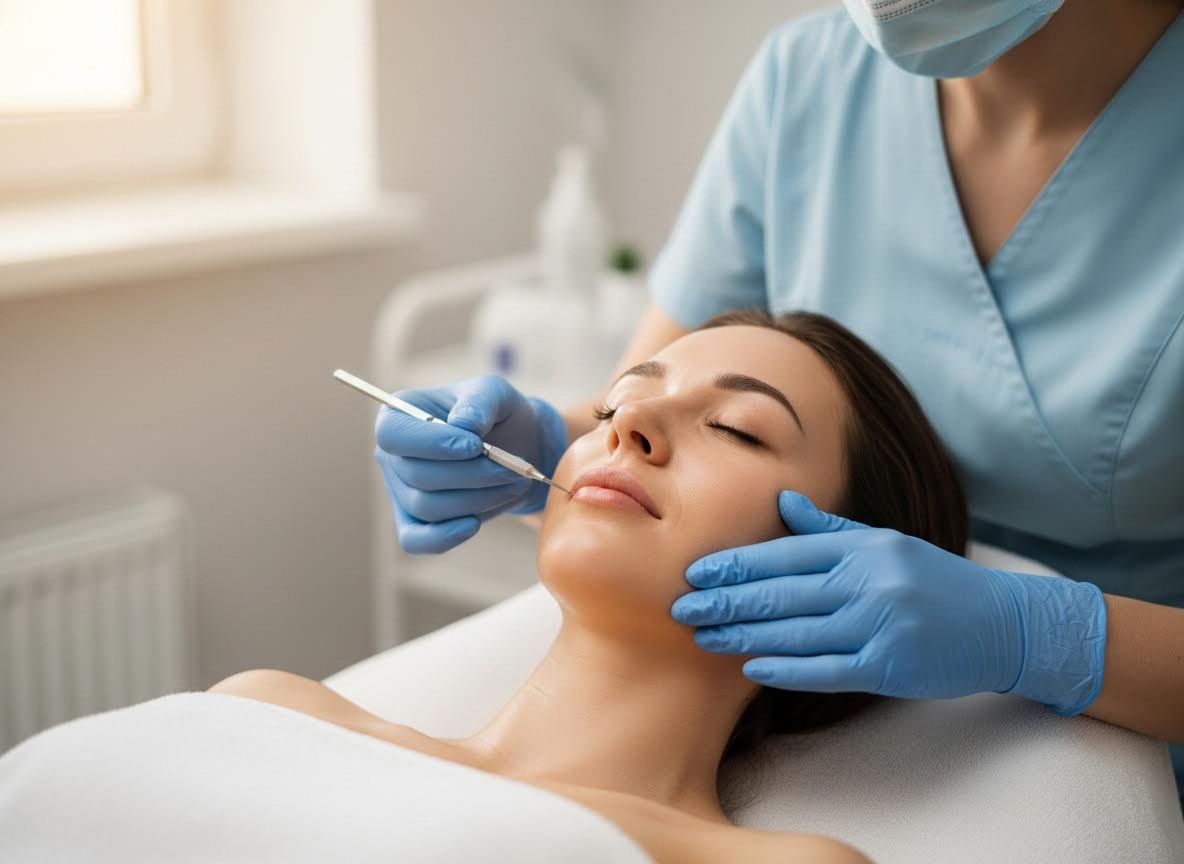 Woman receiving lip enhancement procedure