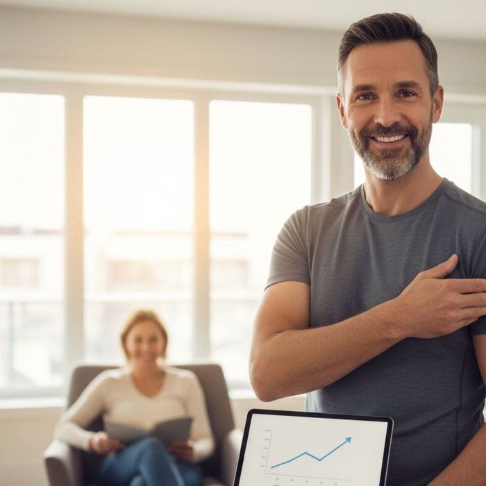 Happy Energetic man holding a chart Happy Energetic man holding a chart