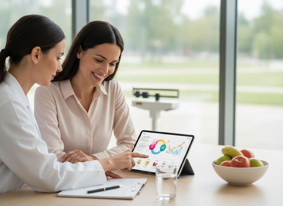 Doctor and patient reviewing health data on a tablet