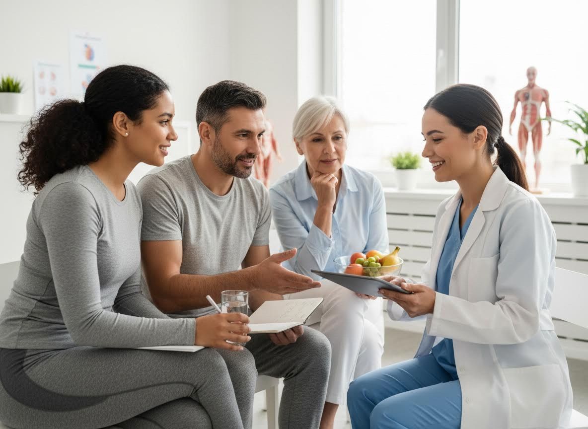 Diverse group consulting with a nutritionist or doctor