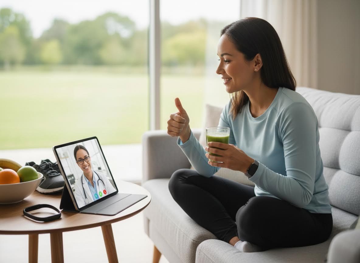Woman on Telehealth Call with Doctor About Wellness