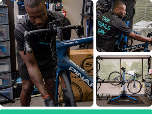 collage of a bicycle repair completion