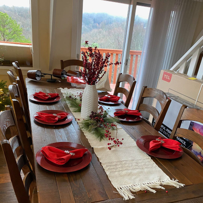 table set for Christmas dinner