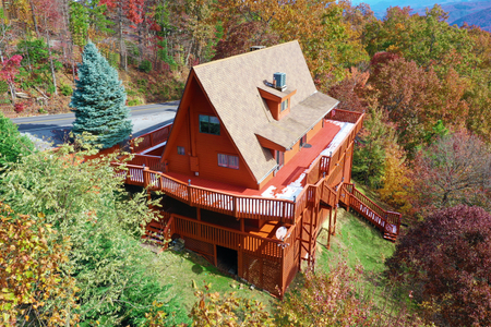 Fall Ski View Getaway Cabin from drone