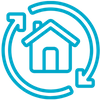 Icon of a house encircled by two curved arrows