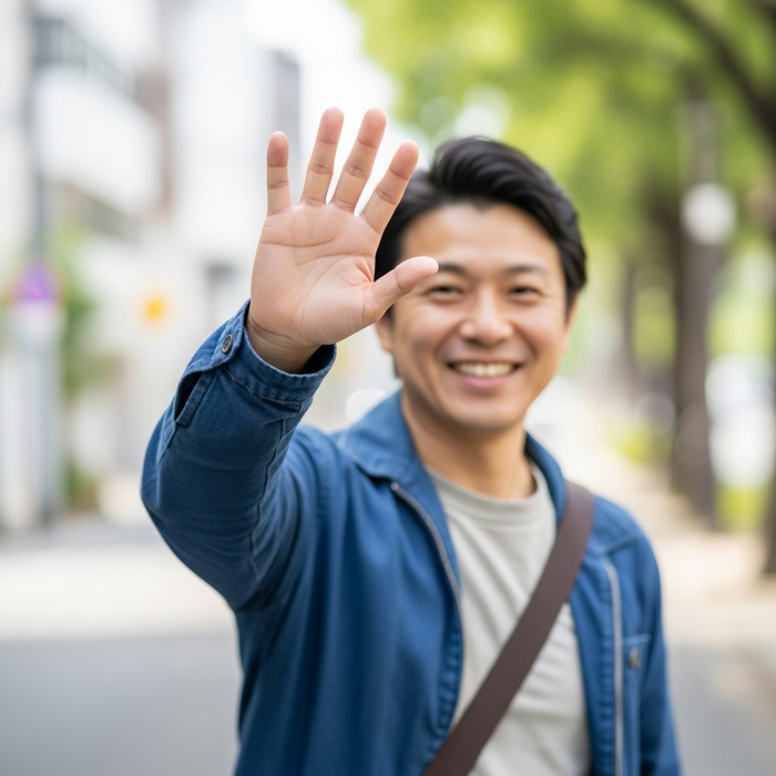 closeup of a person waving