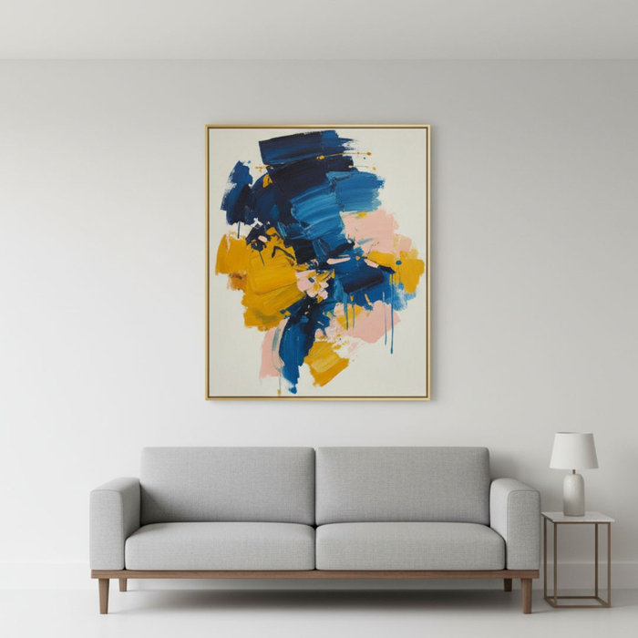 couch with a large painting on the wall