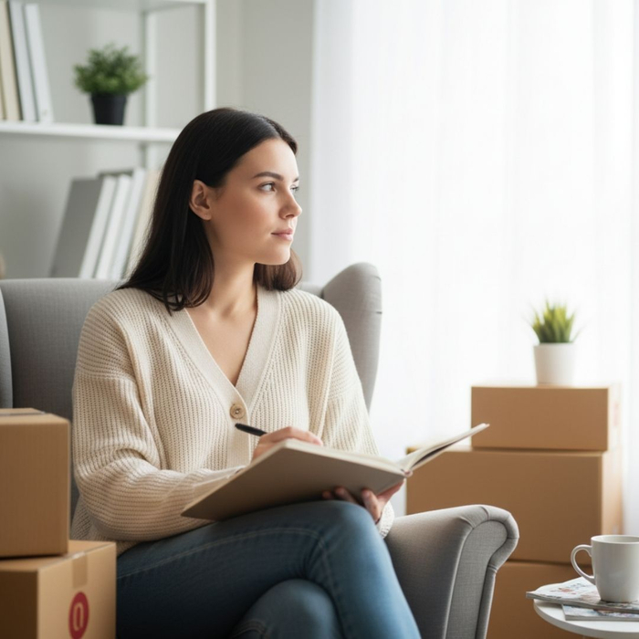 A person with a journal planning their decluttering process