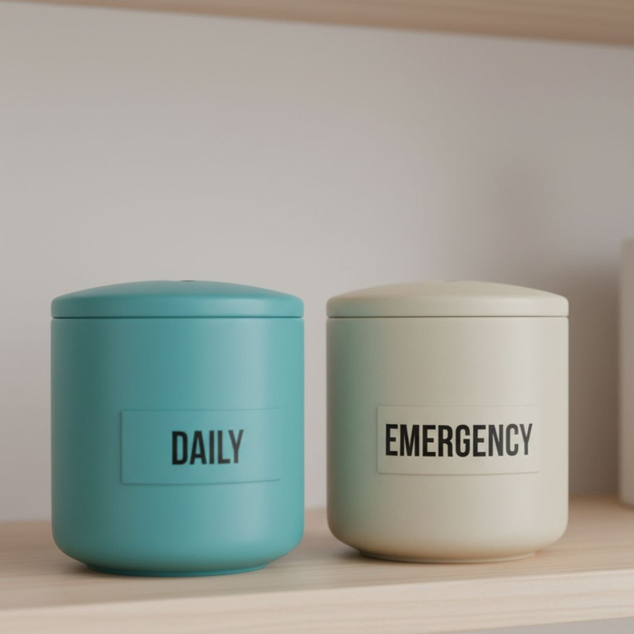 Two separate savings containers illustrating the importance of keeping emergency funds isolated from daily spending