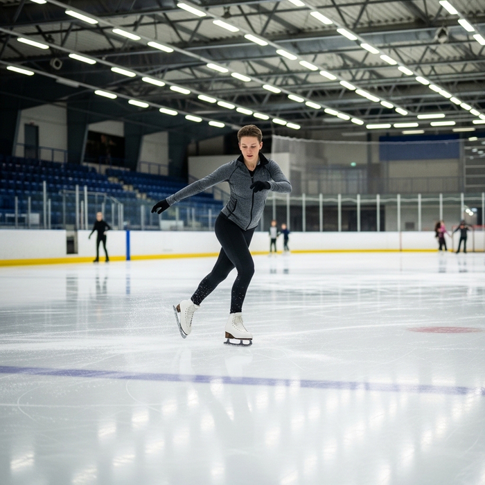 a person ice skating at an indoor rink