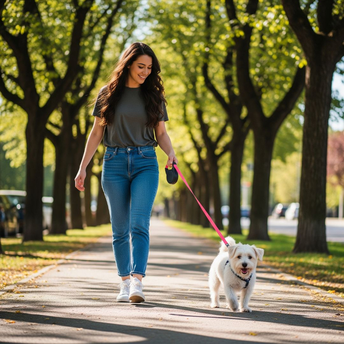 woman walking her dog