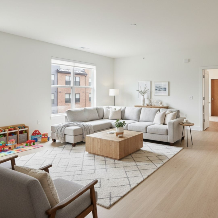 Expansive living room with large sofa