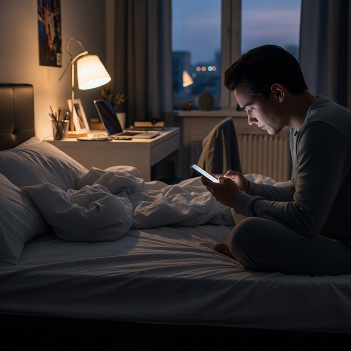 person in their bedroom using their phone