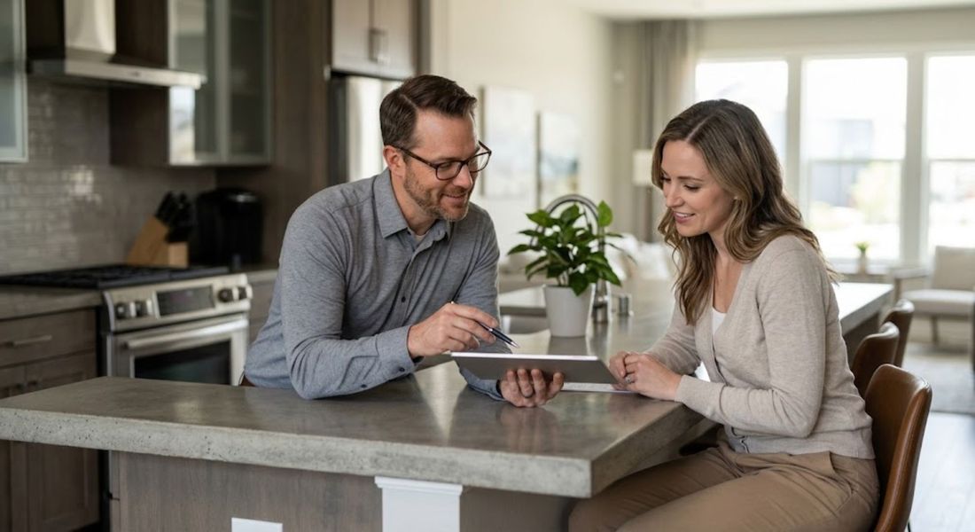 consultant showing seller information on an ipad